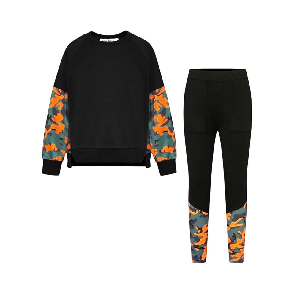 Grace Karin black orange leggings set camo long sleeve stretchy casual 6y